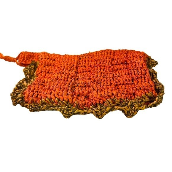 Jamin Puech Paris Hand Crocheted Raffia Straw Orange Zipper Pouch Bag Wallet - Picture 8 of 12